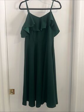 NWT Bbonline Dress Hunter Dark Green Ruffle Midi Dress Spaghetti Straps Size M